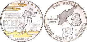 United States 1 Dollar 1991 D
KM# 231, N# 20183; Silver; 38th Anniversary of the Korean War; Denver Mint; BUNC; Partly gold plated