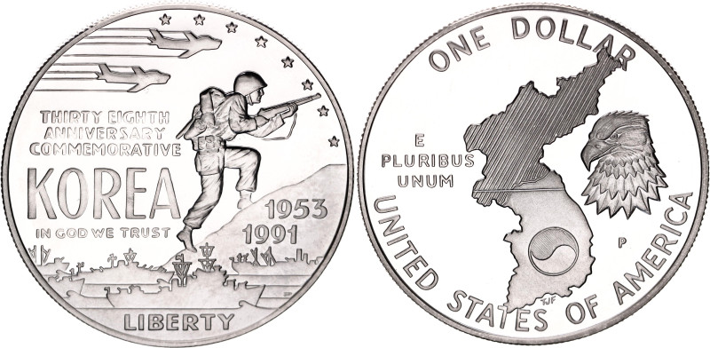 United States 1 Dollar 1991 P
KM# 231, N# 20183; Silver., Proof; 38th Anniversa...