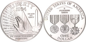 United States 1 Dollar 1994 W
KM# 250, N# 38464; Silver; Vietnam Veterans Memorial; West Point Mint; Mintage: 57290 pcs.; BUNC