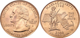 United States 1/4 Dollar 2000 D ICG MS67
KM# 305, N# 609; United States Mint's 50 State Quarters Program - Massachusetts; Denver Mint; UNC