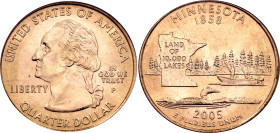 United States 1/4 Dollar 2005 D ICG MS67
KM# 371, N# 635; United States Mint's 50 State Quarters Program - Minnesota; Denver Mint; UNC