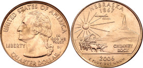 United States 1/4 Dollar 2006 D ICG MS67
KM# 383, N# 640; United States Mint's 50 State Quarters Program - Nebraska; Denver Mint; UNC