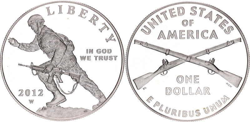 United States 1 Dollar 2012 W
KM# 529, N# 39979; Silver., Proof; Infantry Soldi...