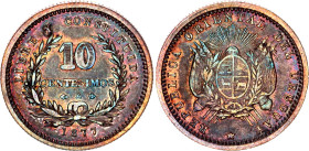 Uruguay 10 Centesimos 1877 A
KM# 14, SA# 21.1, N# 8589; Silver; Paris Mint; XF with an amazing artificial toning