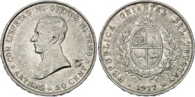 Uruguay 50 Centesimos 1917
KM# 22, N# 14534; Silver; Artigas; Buenos Aires Mint; XF+