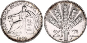 Uruguay 20 Centesimos 1930
KM# 26, N# 14533; Silver; 100th Anniversary of the Constitution of Uruguay; Paris Mint; XF+