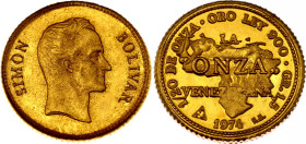 Venezuela 1/20 De Onza "La Onza Venezolana" 1974
Gold (0.900) 1.5 g., Proof; Simon Bolivar; WIth toning