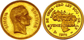 Venezuela 1/4 Ounce "La Onza Venezolana" 1974
Gold (.900) 7.50 g., Proof; Simon Bolivar - La Onza Venezolana
