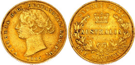 Australia 1 Sovereign 1867
KM# 4, N# 6331; Gold (0.917) 7.99 g., 22 mm.; Victoria; VF+