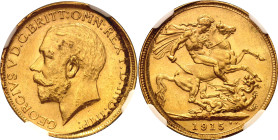 Australia 1 Sovereign 1915 S NGS UNC
KM# 29, Fr# 39, N# 22076; Gold (.917) 7.9881 g.; George V (1910-1936); UNC Det. Mint error