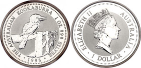 Australia 1 Dollar 1998
KM# 362, N# 17340; Silver, BUNC; Elizabeth II; Australian Kookaburra; Mintage 103119 pcs.
