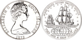 Cook Islands 2-1/2 Dollars 1973
KM# 9, N# 16322; Silver, Prooflike; Elizabeth II; Captain James Cook's 2nd Pacific Voyage; Mintage 12000 pcs.; UNC wi...