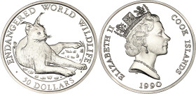Cook Islands 50 Dollars 1990 PM
KM# 54, N# 79611; Silver., Proof; Endangered World Wildlife Series - Lynx; Elizabeth II; Pobjoy Mint; Mintage: 25000 ...