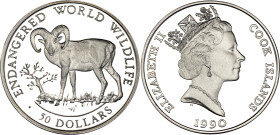 Cook Islands 50 Dollars 1990 PM
KM# 56, N# 67939; Silver., Proof; Endangered World Wildlife Series - Bighorn Sheep; Elizabeth II; Pobjoy Mint; Mintag...