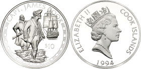 Cook Islands 10 Dollars 1994 FM
KM# 358, N# 11317; Silver, Proof; Elizabeth II; James Cook