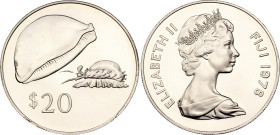 Fiji 20 Dollars 1978
KM# 42, N# 48830; Silver, Proof; Elizabeth II;Conservation - Golden Cowrie; Mintage 3584 pcs.