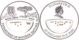 Fiji 10 Dollars 2012
KM# 460, N# 62563; Silver Plated Copper-Nickel., Proof; Treasures of Mother Nature Series - South Africa; Elizabeth II; Gold pla...