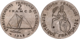 French Polynesia 2 Francs 1948 Essai
KM# E5, N# 17666; Bronze-nickel; Mintage 1100 pcs.; UNC