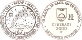 Kiribati 10 Dollars 2000 FM
KM# 38, N# 39088; Silver, Proof; Millennium;Franklin Mint; Toned