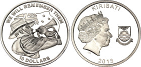 Kiribati 10 Dollars 2013
KM# 72, N# 72639; Silver, Proof; Elizabeth II; ANZAC Day - Trumpet; Karlsfeld Mint; ; Mintage 150000 pcs.