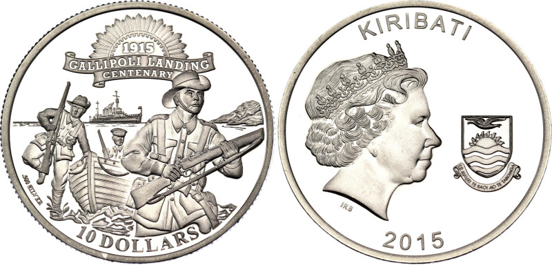 Kiribati 10 Dollars 2015
KM# 86, N# 75783; Silver, Proof; Elizabeth II; Gallipo...