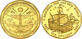Marshall Islands 10 Dollars 1992 R
KM# 82, N# 87144; Brass, BU; Discovery of New World - Santa Maria; UNC