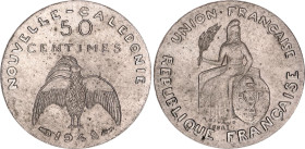 New Caledonia 50 Centimes 1948 Essai
KM# E1, N# 48654; Bronze-nickel 2.56g.; Mintage 1100 pcs.; UNC