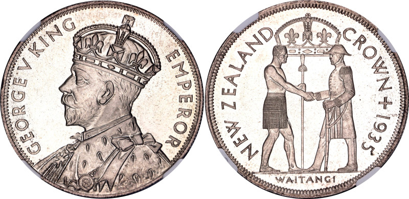 New Zealand 1 Crown 1935 NGC PF67
KM# 6, N# 24265; Silver; Treaty of Waitangi, ...