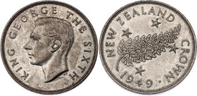 New Zealand 1 Crown 1949
KM# 22, N# 13915; Silver; George VI; Royal Visit; UNC toned