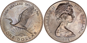 New Zealand 1 Dollar 1974
KM# 45, N# 19599; Copper-nickel; Elizabeth II;New Zealand Day; Mintage 50000 pcs.; UNC with beautiful toning