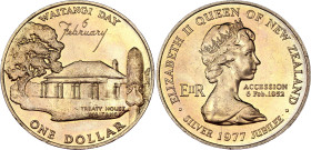 New Zealand 1 Dollar 1977
KM# 46, N# 12407; Copper-Nickel; Queen's Silver Jubilee & Waitangi Day; Elizabeth II; UNC