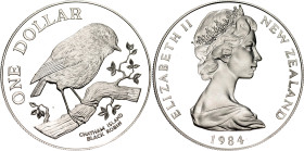 New Zealand 1 Dollar 1984
KM# 54a, N# 21010; Silver., Proof; Native Birds Series - Chatham Island Black Robin; Elizabeth II; Mintage: 15000 pcs.