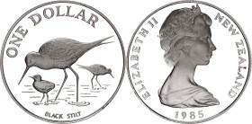 New Zealand 1 Dollar 1985
KM# 55a, N# 101603; Silver, Proof; Elizabeth II; Black Stilt; Mintage 25000 pcs.