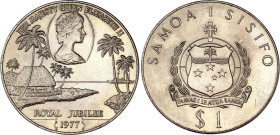 Samoa 1 Tala 1977
KM# 24, N# 26599; Copper-Nickel; 25th Anniversary of Accession of Queen Elizabeth II; Malietoa Tanumafili II; Mintage: 27000 pcs.; ...