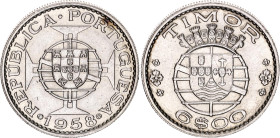 Timor 6 Escudos 1958
KM# 15, N# 12399; Silver; UNC