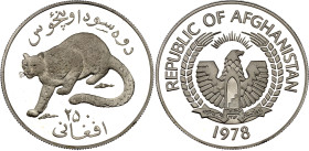 Afghanistan 250 Afghanis 1978
KM# 979, N# 187879; Silver, Proof; Snow Leopard; Mintage 4387 pcs.