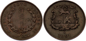 British North Borneo 1/2 Cent 1891 H
KM# 1, Schön# 1, N# 15245; Bronze; Heaton's Mint, Birmingham; VF