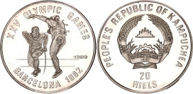 Cambodia 20 Riels 1989
KM# 80, N# 326803; Silver, Proof; XXV Summer Olympic Games -Barcelona 1992; Mintage 10000 pcs.