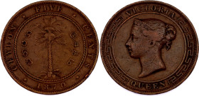 Ceylon 5 Cents 1870
KM# 93, N# 11354; Copper; Victoria; Calcutta Mint; VF-XF