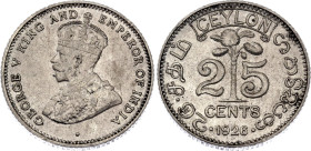 Ceylon 25 Cents 1926
KM# 105a, N# 12119; Silver; George V; XF/AUNC with mint luster remains
