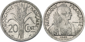 French Indochina 20 Centimes 1945
KM# 29.1, N# 2422; Aluminium; Paris Mint; UNC