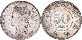 Hong Kong 50 Cents 1892
KM# 9.1, N# 15286; Silver; Victoria; XF