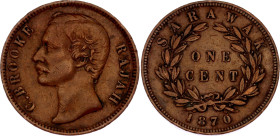 Sarawak 1 Cent 1870
KM# 6, N# 11398; Bronze; Charles C. Brooke Rajah; Heaton's Mint, Birmingham; VF-XF