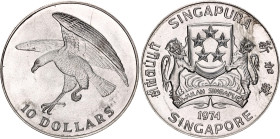 Singapore 10 Dollars 1974
KM# 9.2a, N# 23328; Silver; Singapore Mint; UNC with full mint luster