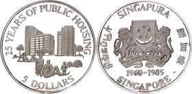 Singapore 5 Dollars 1985 SM
KM# 48a, N# 129454; Silver, Proof; 25 Years of Public Housing; Mintage 20000 pcs.; Toned