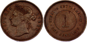 Straits Settlements 1 Cent 1875 W
KM# 9, N# 3363; Copper; Victoria; James Watt & Co Mint; XF