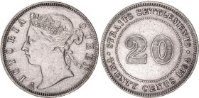 Straits Settlements 20 Cents 1894
KM# 12, N# 12776; Silver; Victoria; XF