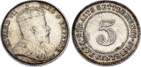 Straits Settlements 5 Cents 1910
KM# 20a, N# 12771; Silver; Edward VII; Bombay Mint; XF