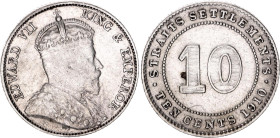 Straits Settlements 10 Cents 1910
KM# 21a, N# 7153; Silver; Edward VII; XF+