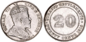Straits Settlements 20 Cents 1910
KM# 22a, N# 14021; Silver; Edward VII; VF+